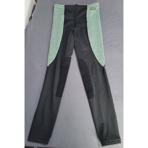 Kerrits Knee Patch Performance Tight Equestrian Pants Black Green Girl's XL - Picture 2 of 9